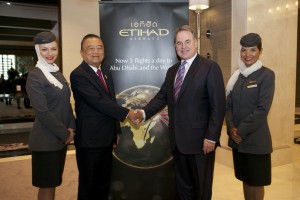 Etihad Airways President and Chief Executive Officer, Mr James Hogan, with the Chief Executive of Bangkok Airways, Dr Prasert Prasarttong-Osoth