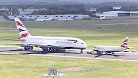 30 July – “Mama”! An A319, the smallest aircraft in the BA fleet, meets nose-to-nose with an A380, the largest aircraft in the BA fleet, at Shannon Airport