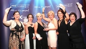 Award winners celebrate at the recent Travel Counsellors conference: Sarah McCarthy, Andre Bedford, Mandy Walsh, Claudia Lane, Lorraine Lawless and Fidelma Brady