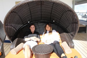 Natalie Hanley and Kate Keegan fom Cruise Holidays check out the facilities on Silver Whisper