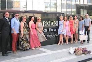 Russell Dillon, Armani; Travel Counsellors Ian Walsh, Sylvia Shannon, Lorraine Costello, Niamh Quinlan and Sue Cahill; Bernie Whelan, Travel Counsellors Irealnd Head Office; Travel Counsellors Rosemary Chawke and Kathy O’Sullivan; Sanghita and Robert MacDonald from Emirates enjoy a visit to the Armani Hotel Dubai