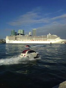 MSC Divina arrives in Port Miami escorted by high-powered Fiat personal watercraft