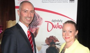 Stephen Davitt, Emirates, and Ingrid Aagesen, Dubai Tourism, hosted the trade reception at number 37