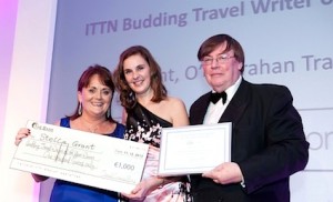 Stella Grant, O’Hanrahan Travel, winner of the 2013 ITTN Budding Travel Writer of the Year competition, receives her €1,000 cheque from Cathy Burke, Travel Counsellors Ireland, and award from Neil Steedman, Irish Travel Trade News