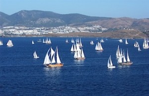 Blue water and gulets in Bodrum