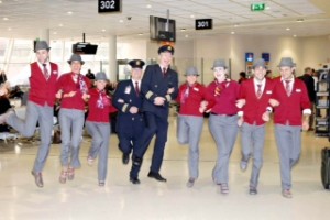 The Air Canada rouge flight crew were in celebratory mood for the inaugural flight to Toronto. 