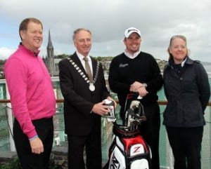 Kevin Morris, Fota GC, Cork County Mayor,Noel O'Connor,Shane Lowry and Antonia Beggs ,European Tour Director on board Brilliance of the Seas in Cobh.