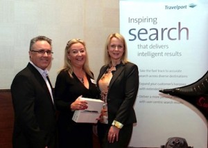 Sinead Daly (centre) is presented with the Best Travel Diary Award, sponsored by Travelport, by Dave Conlon and Sinead Reilly