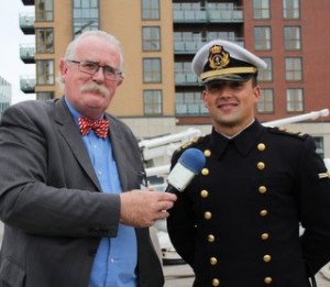 Marcus Connaughton from the RTE maritime progamme with one of the 51 Midshipmen onboard.