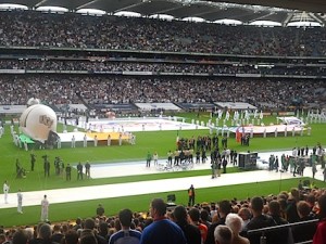 Irish and US flags are paraded before the match