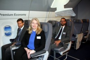Christian Schinder,Annette Mann and Florian Astor , Lufthansa at the launch of the new Premium Economy  class.