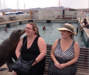 Cynthia Fogarty, Skytours Travel, and Amanda Buckley, Cassidy Travel, get the seal of approval in Fuerteventura