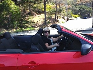 ‘California Dreaming’ Deirdre Sweeny in her red Mustang convertible