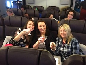 Sarah-Jayne Lawlor, Cassidy Travel; Liz McGonagle, Padraig Keogh Travel; and Elaine Massey, Killiney Travel, enjoying the services of Virgin Atlantic’s Premium Economy