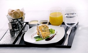 Contemporary table setting in Business Class