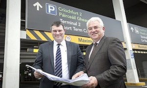 Alan Garvin, Managing Director, Balfour Beatty Ireland, and Vincent Harrison, Dublin Airport Managing Director, study plans for the T2 car park extension