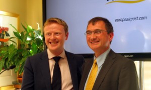 Stephen O'Reilly from daa was the lucky winner of two tickets to Halifax  with Eric Vincent-Europe Airpost.