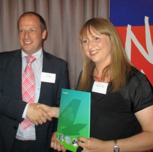 Ivan Beacom, Aer Lingus  presents  Helen O'Flaherty ,WTC with  two tickets to New York.