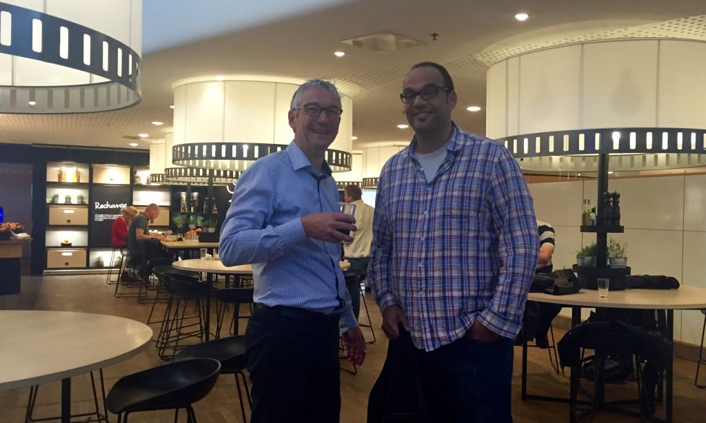The 'Dream Team' of Alan Sparling, SAS and Peter Friedrich, Travelcube enjoying the SAS lounge in Copenhagen airport.