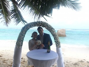 Just married on Anse Lazio Beach