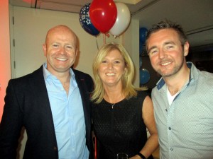 Cairan Mulligan and Ian Kennedy from Blue Insurances  celebrate with Mary McKenna.