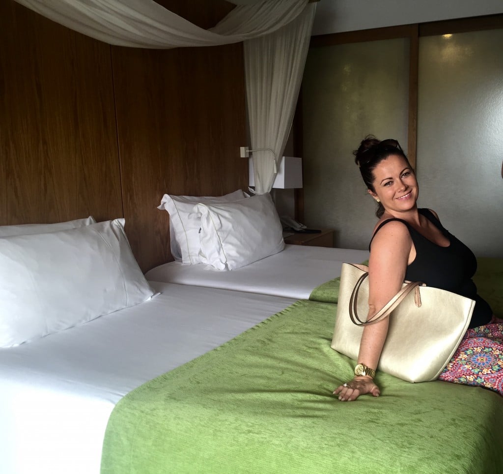 Erica Oglesby, Sunway trying out the beds at the luxury Epic Sana Resort