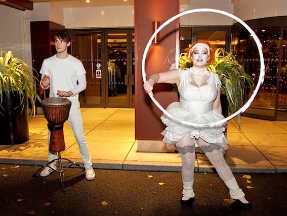Guests were welcomed to the DoubleTree by a drummer and hoolahoop girl…