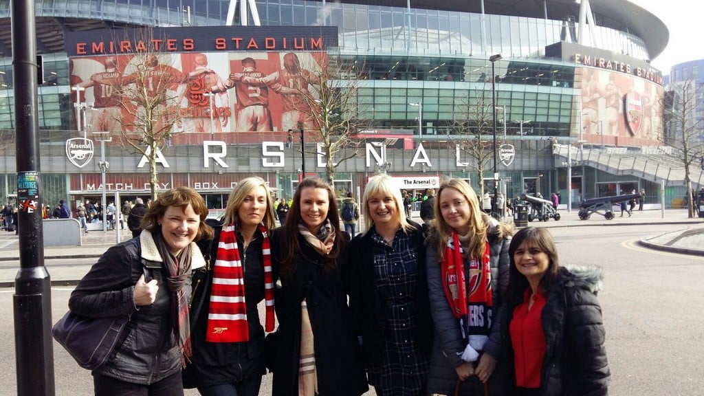 The happy agents at the Emirates Stadium Rose Kane-Kanes Travel,Jane Murray-World Travel Centre,Lisa Rabbitte-Emirates,Judith Hall-Thompson Travel,Lorna Wood-Atlas Travel and Racqel Chaves-Corporate Travel Management.