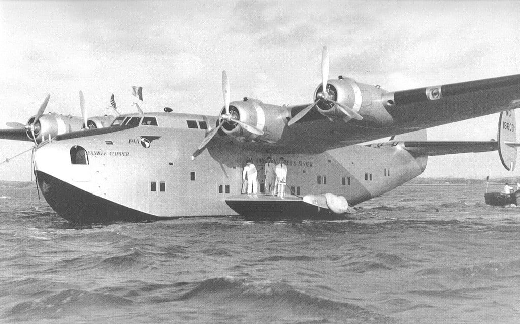 Pan Am's Boeing B314 NC18603 pictured at Foynes seaport during the early 1940s.  
