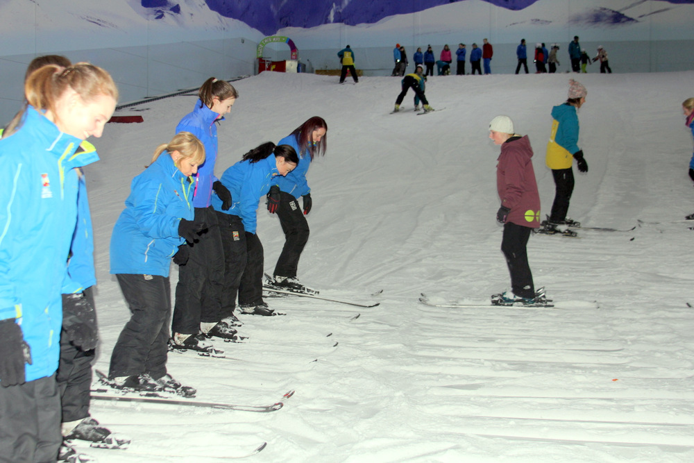 Ski lessons on the nursery slope.