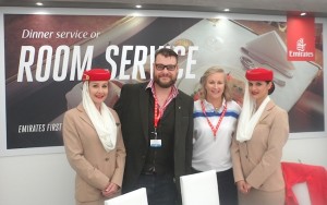 John Appleby, General Manager, Flight Centre Dublin, with Anita Thomas, Sales Manager Ireland, Emirates, and cabin crew Viridiana Carleo and Simona Toader