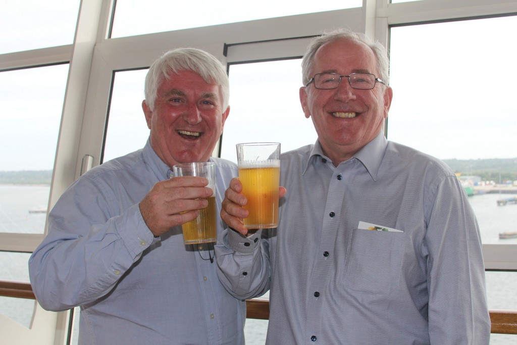 Declan O,Connell,Lee Travel and Pat Dawson,ITAA enjoy a beer on Harmony of the Seas.