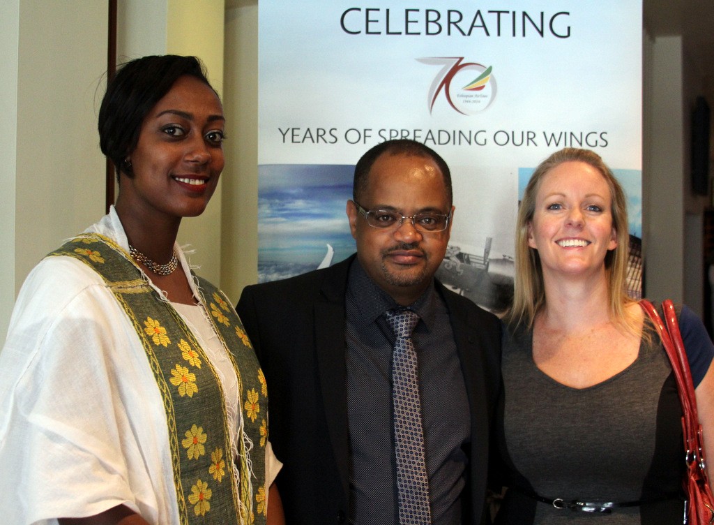 Liza Haileselassie and Michael Yohannes-Ethiopian Airlines welcome Claire Doherty -The Travel Department.