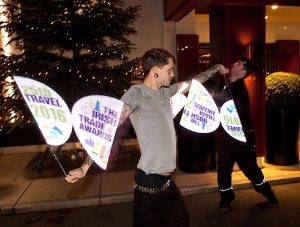 Guests were welcomed to the 25th Irish Travel Trade Awards at the Clayton Hotel Burlington Road by Digital Fire Art performers…