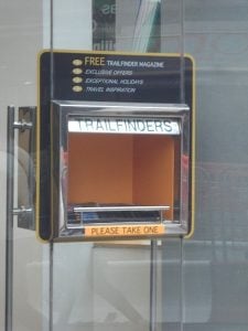 Trailfinders’ Irish edition magazines are published three times a year and are available to passers-by from the street facade