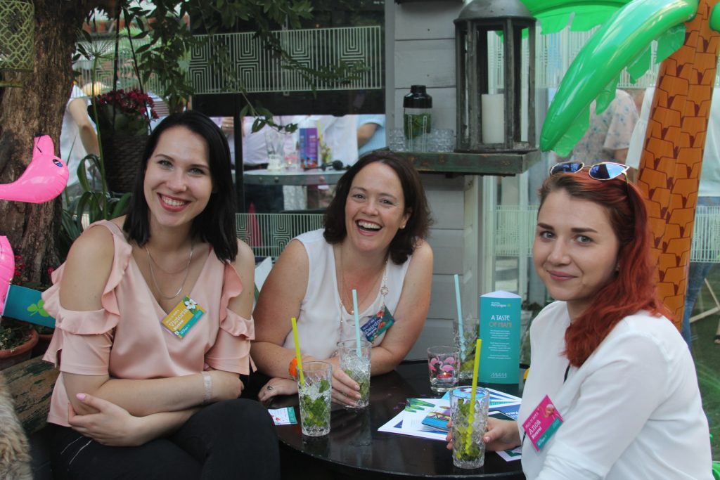 Victoria Green,Deidre Whelan and Anca Chirita from e travel at the Miami launch.