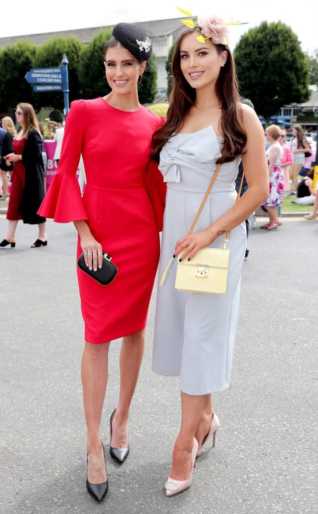  Former Miss World Australia, Erin Holland, Ambassador of Qatar Airways pictured with Former Miss ireland Holly Carpenter at the Dundrum Town Centre Ladies Day at the Dublin Horse Show. 