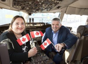 Bláithín O'Donnell, Air Canada Sales Manager Ireland, and Jon Woolf, Dublin Airport Senior Vice President Aviation Business Development, announcing Air Canada’s new service to Montreal and expansion of services between Dublin and Vancouver next summer