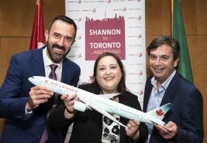 Bláithín O'Donnell announces Air Canada’s new Shannon-Toronto service with Andrew Murphy, Managing Director, and Declan Power, Head of Aviation Development, Shannon Airport