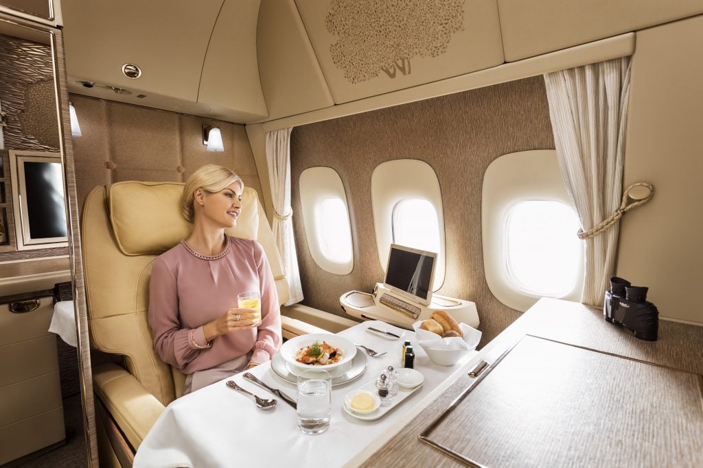 Emirates First Class dining.