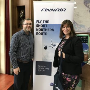Martin Whelan, ATTS – GSA for Finnair, presents Michelle Cullen, Icon Travel, with her prize