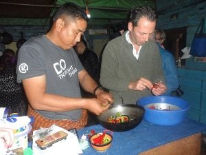 On our final evening, our guide Tashi Tobgay gives a lesson in cooking Bhutan’s national dish Ema Datshi (Chillie Cheese)…