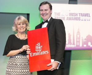 ITTN+EMIRATES Travel Photographer of the Year, Niamh Quinlan, Travel Counsellors, receives her tickets for two to any destination on the Emirates worldwide network from Enda Corneille, Country Manager Ireland, Emirates