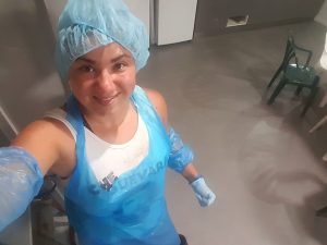 Lainey Quinn dressed for work as a banana peeler at Mackays Warehouse in Tully, Queensland