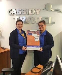 Emer Carroll and Louise Kenna, Cassidy Travel, Dundrum, receive their gift vouchers