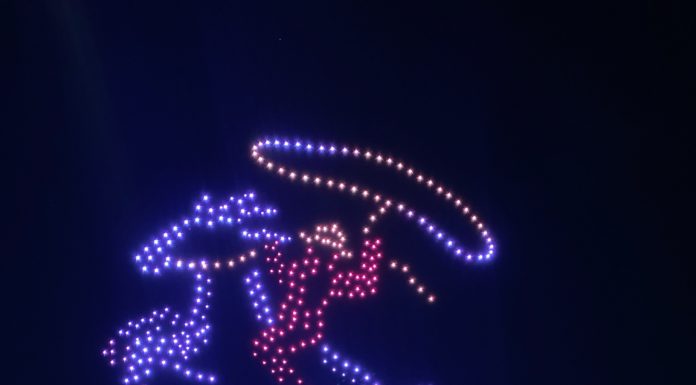 IPW 2023 Closes With a Bang! a cowboy made up of drones over the alamo